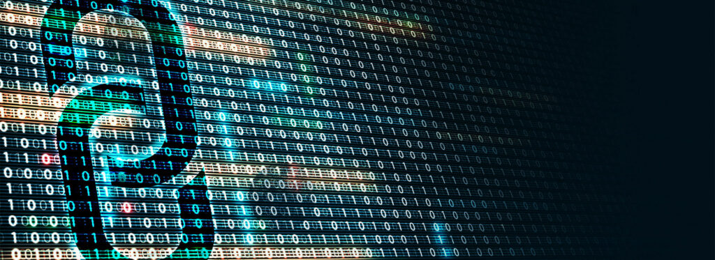 Blockchain technology with binary codes on black background
