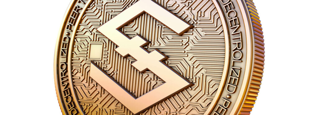 3D IOST crypto coin on white background