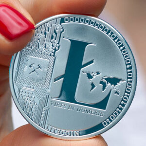 Silver physical litecoin on female hand